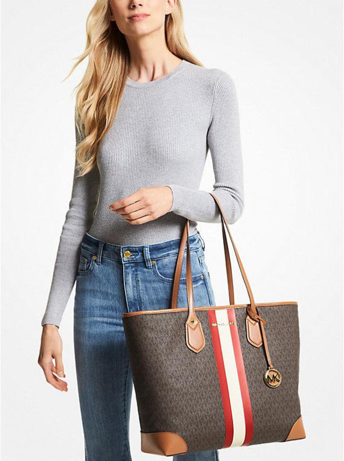 Eva Large Signature Logo Stripe Tote Bag