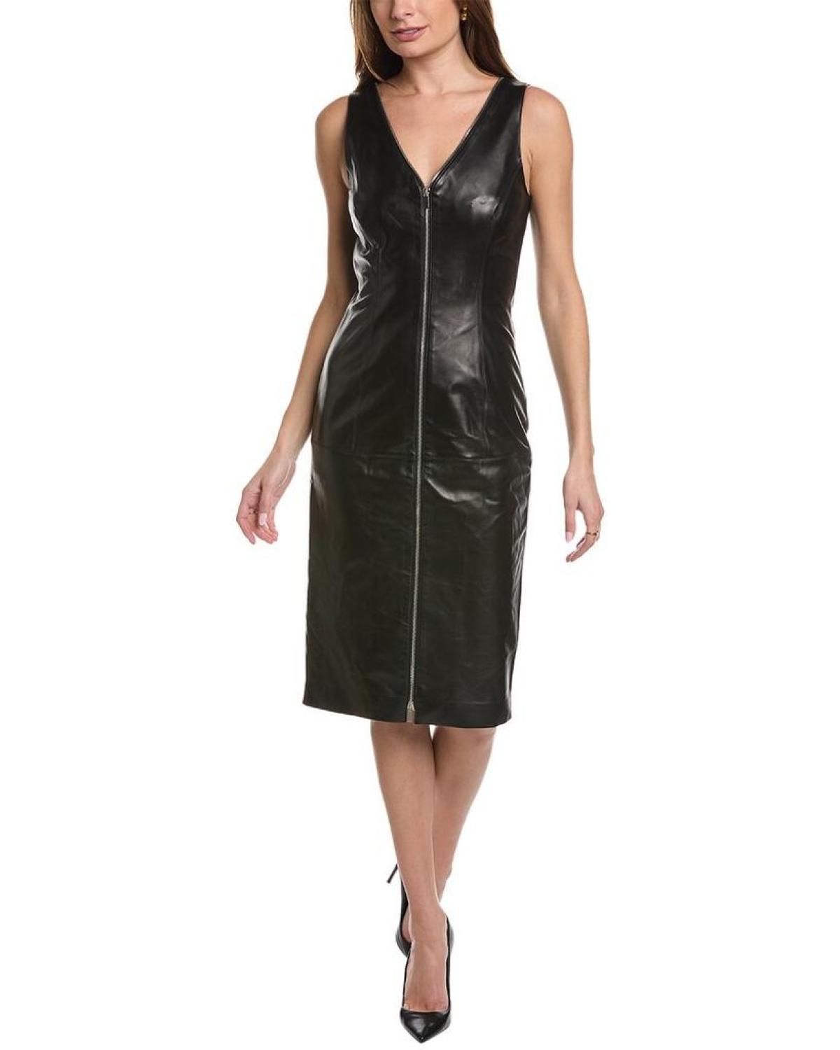 chinese dress ladies Michael Kors Collection Front Zip Leather Sheath Dress