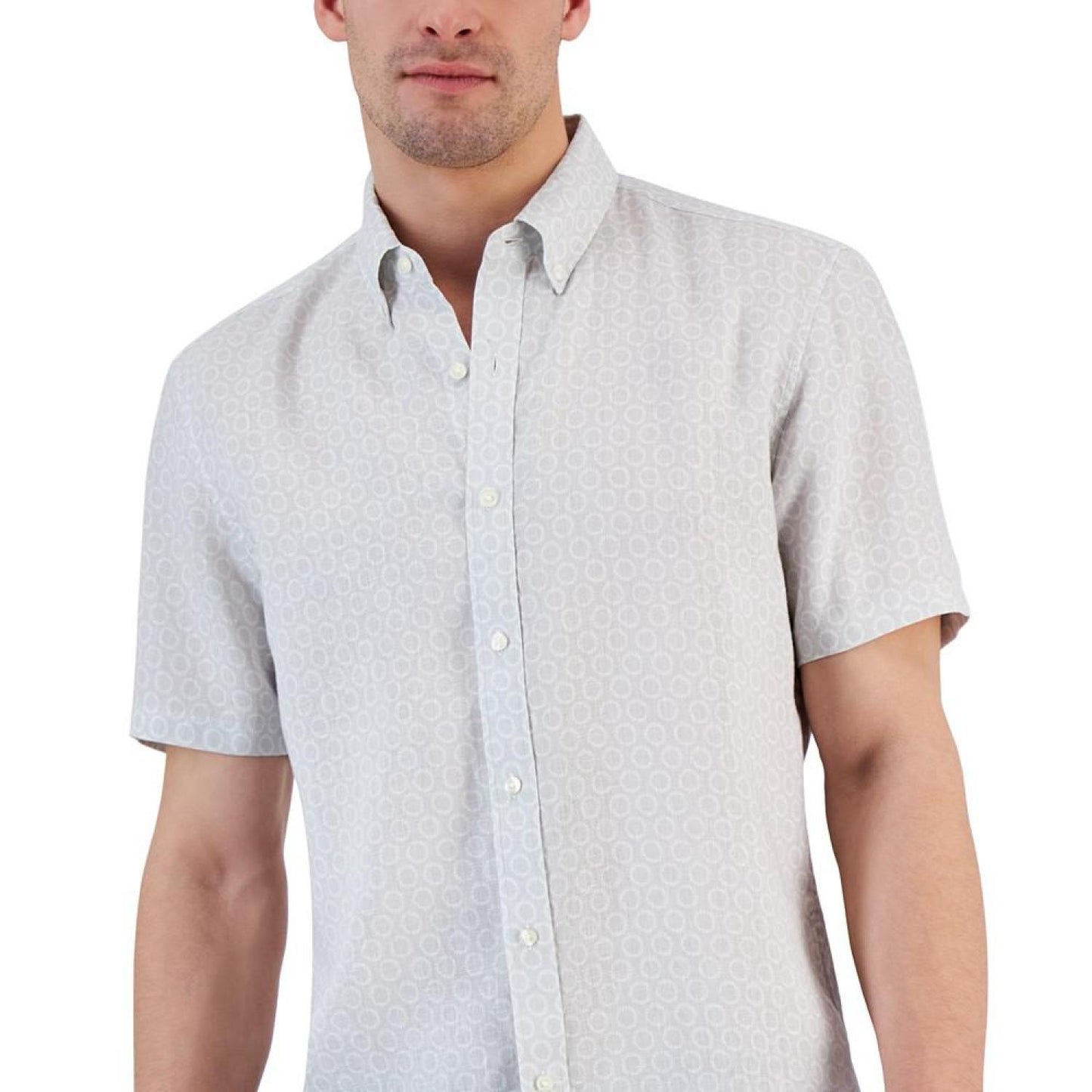 Men's Linen Printed Slim-Fit Button-Down Shirt