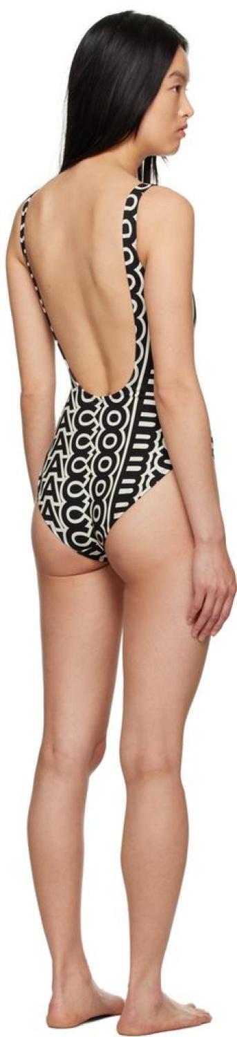 Black & Beige 'The Monogram One-Piece Swimsuit' Swimsuit
