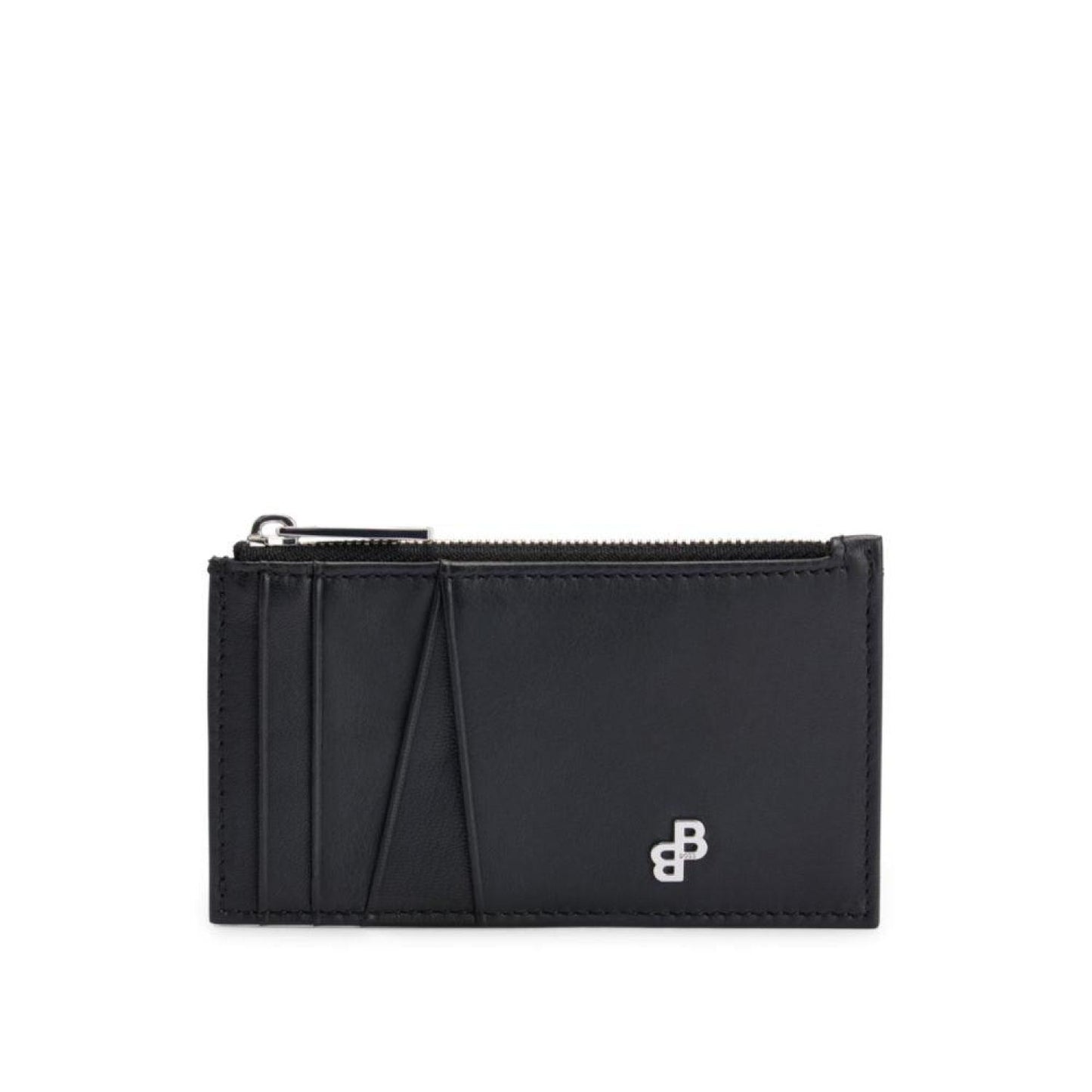 Matte-leather card holder with zipped coin pocket