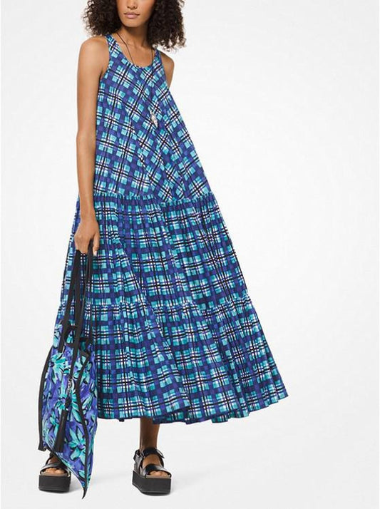 Painterly Madras Poplin Trapeze Dress