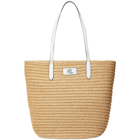 Brie Leather-Trim Straw Medium Tote Bag