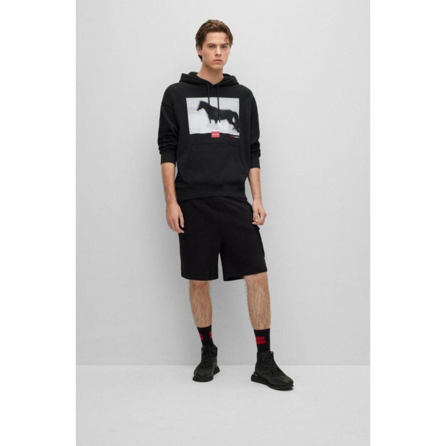 Relaxed-fit hoodie with horse graphic and branding