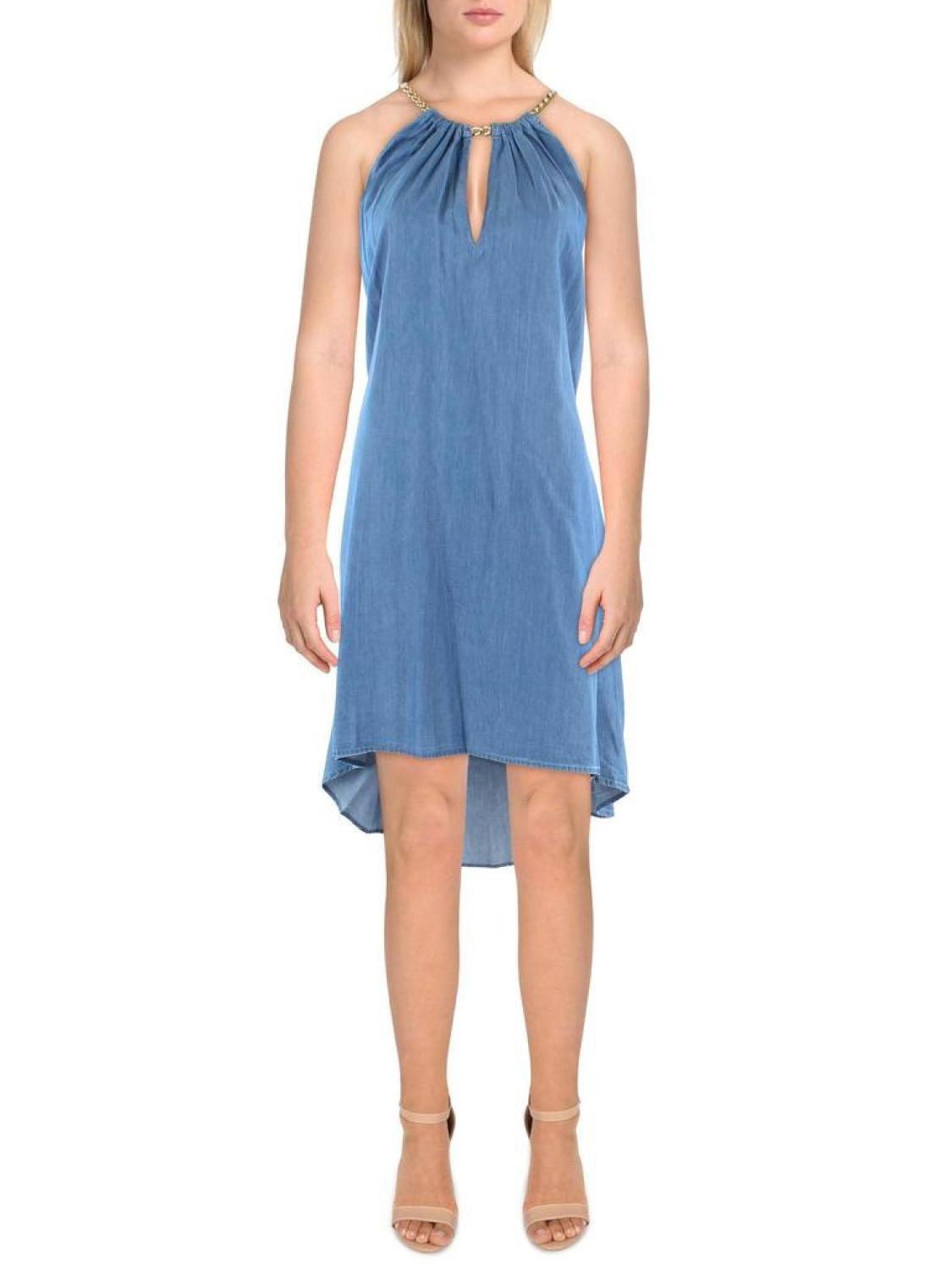Womens Gathered Hi-Low Midi Dress