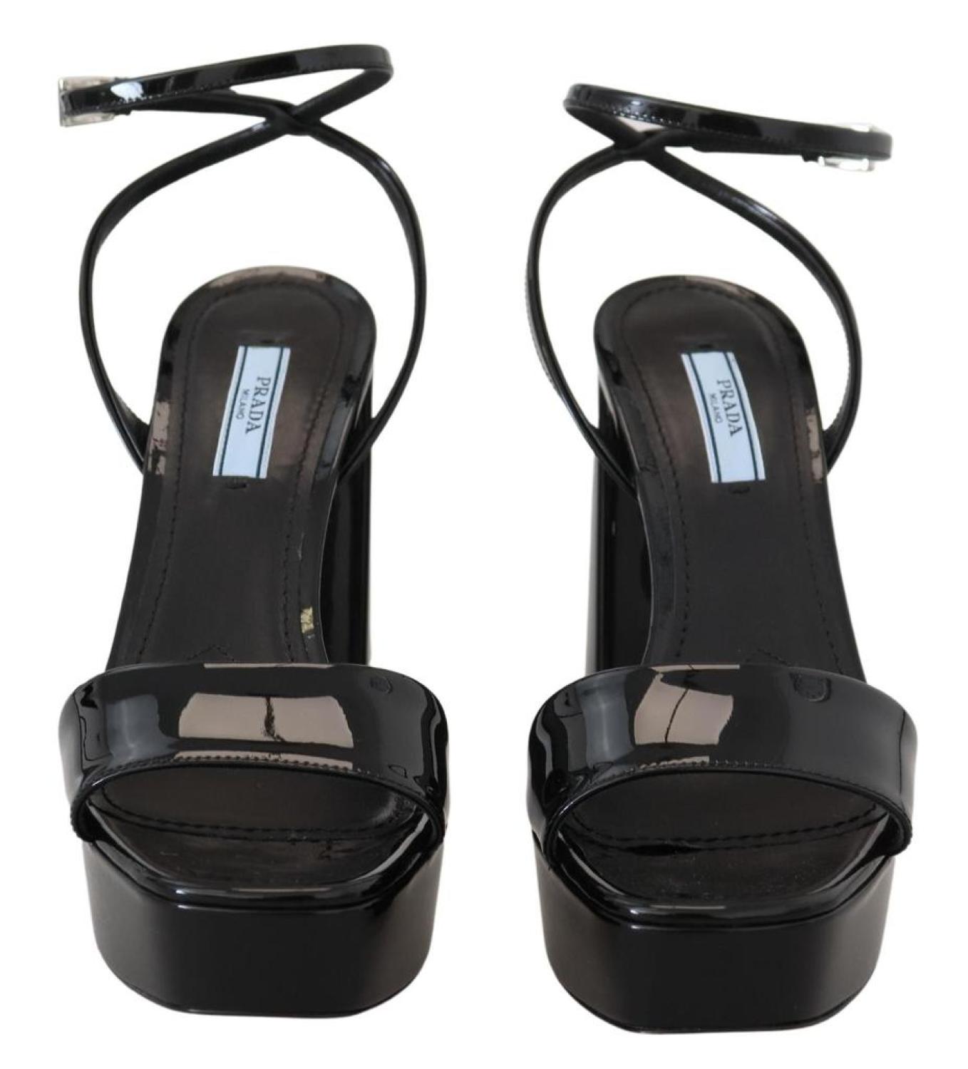 Prada Patent Sandals Ankle Strap Heels Women's Leather
