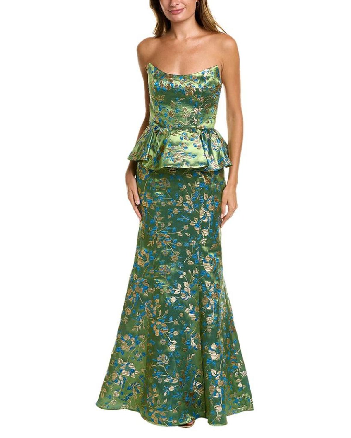marchesa notte floral peplum dress Marchesa Notte Women's Floral Applique Peplum Tulle Gown In Blue
