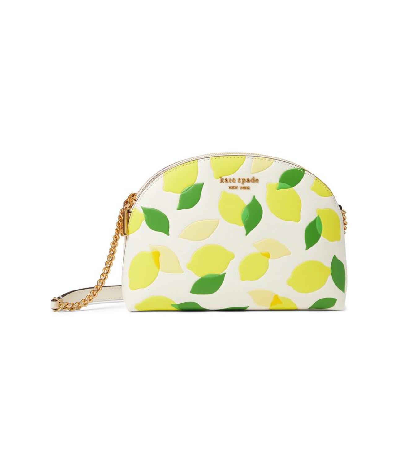 Morgan Lemon Toss Embossed Saffiano Leather Double Zip Dome Crossbody