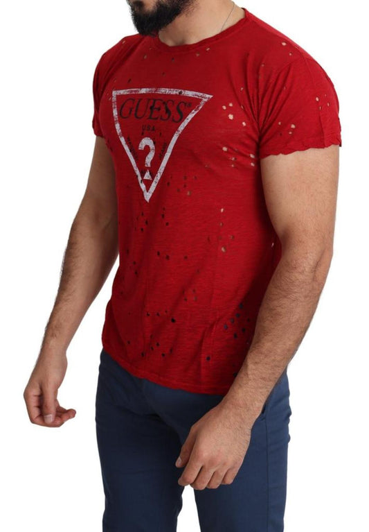 Guess Cotton Logo Print Men Casual Top Perforated Men's T-shirt