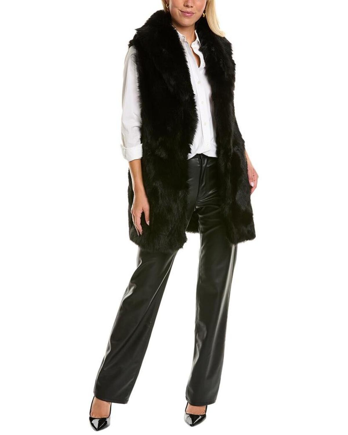 Michael kors black deals fur vest