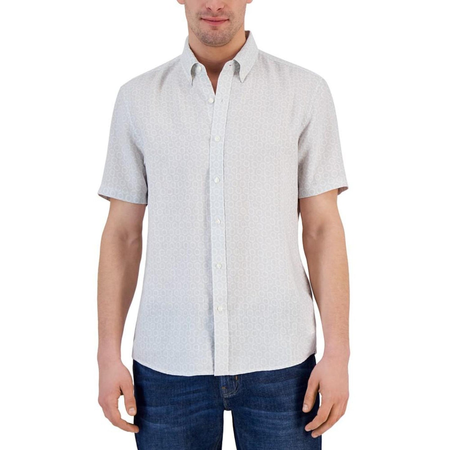 Men's Linen Printed Slim-Fit Button-Down Shirt
