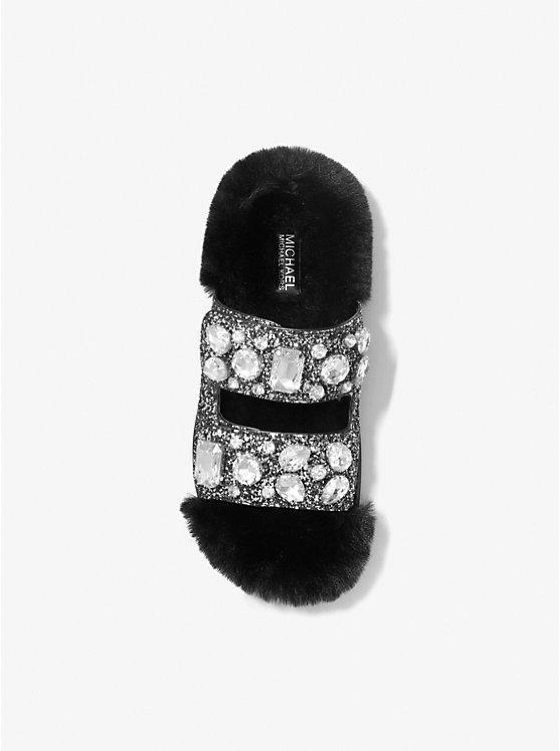 Stark Embellished Glitter and Faux Fur Slide Sandal
