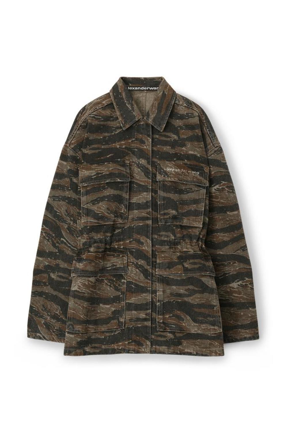 Camo Cinched Waist Jacket In Denim
