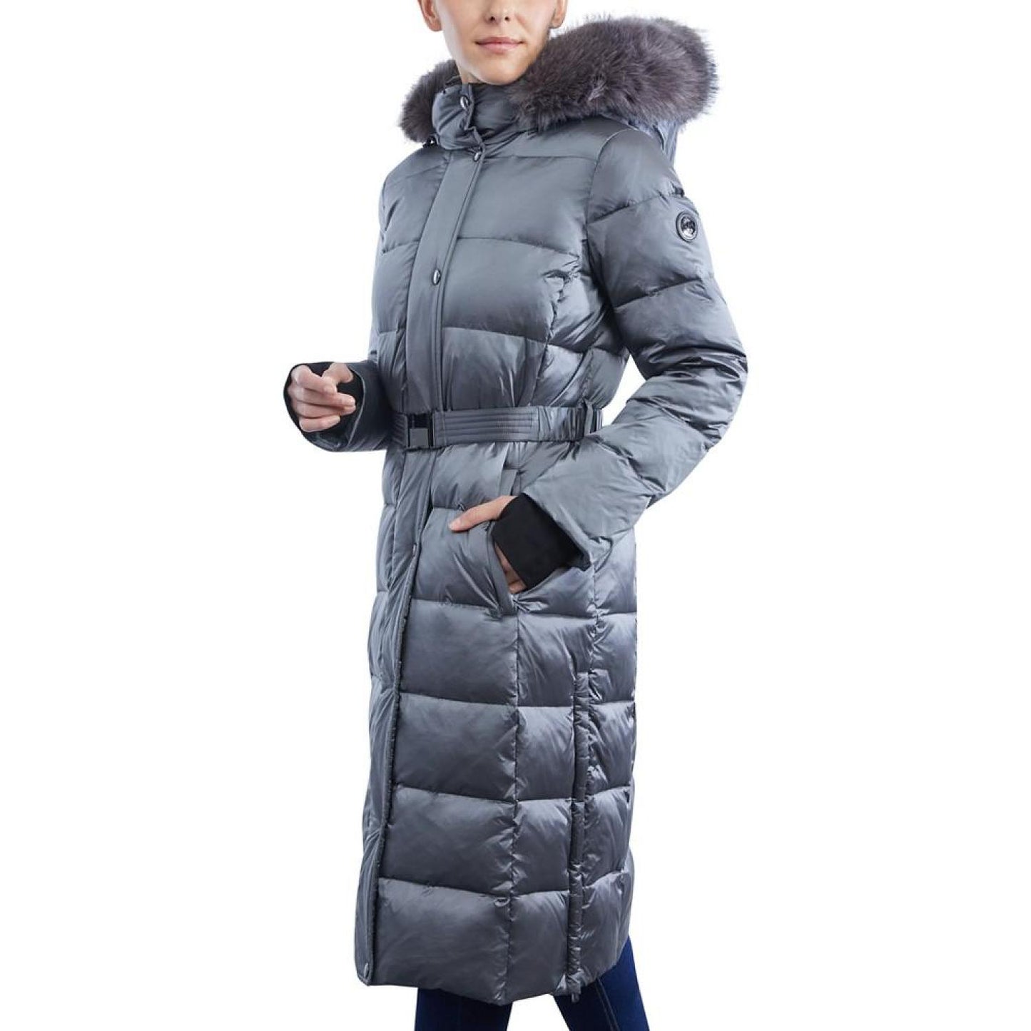 Women's Shine Belted Faux-Fur-Trim Hooded Puffer Coat