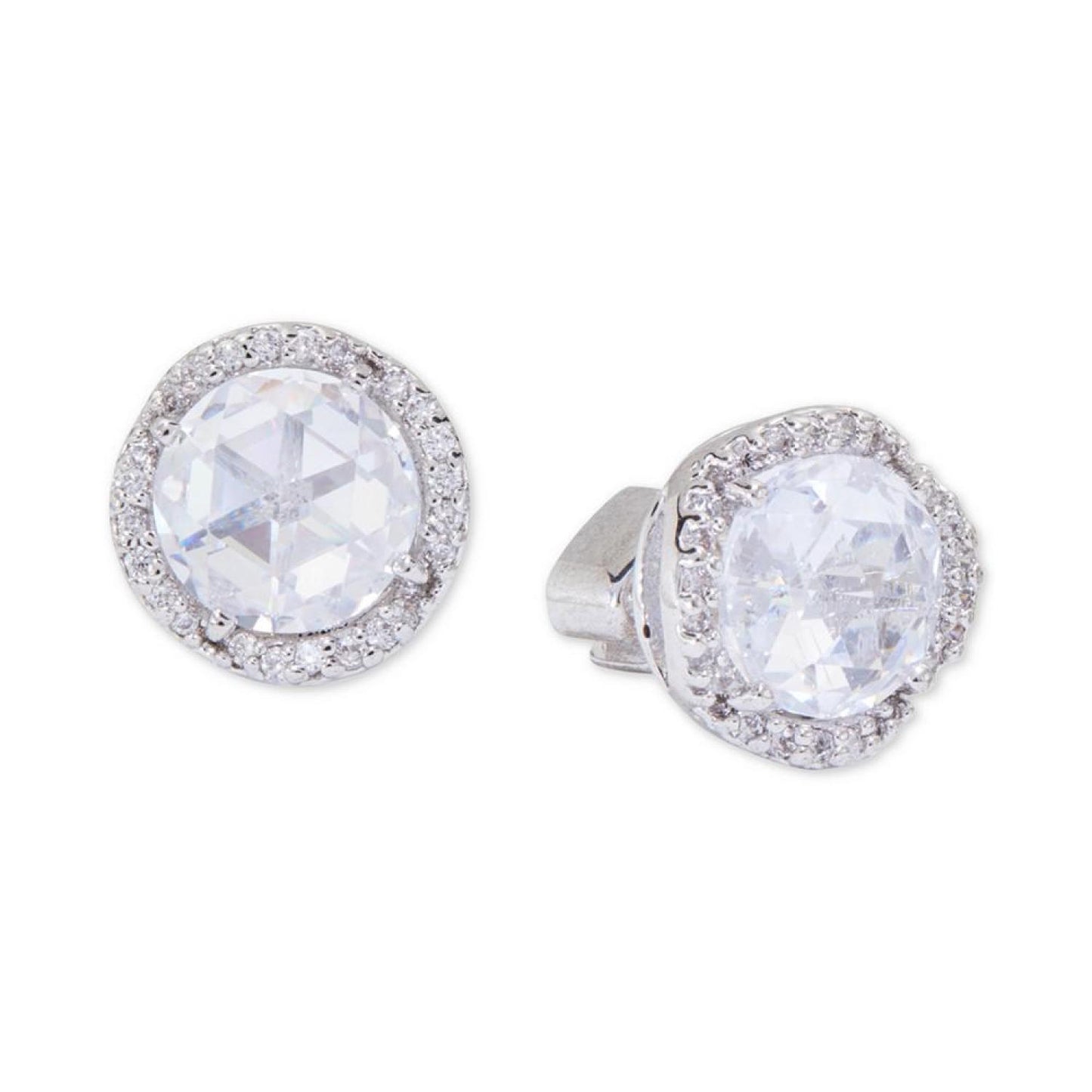 Silver-Tone Pavé & Large Crystal Round Stud Earrings