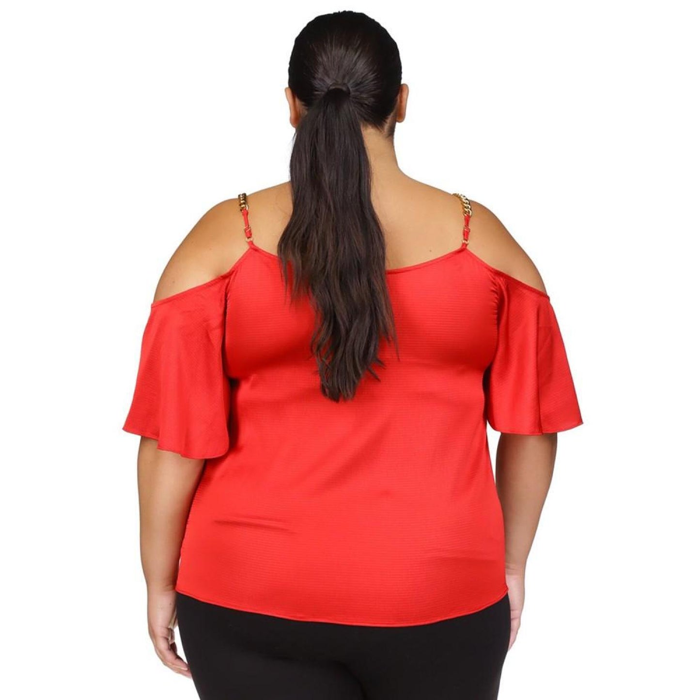 Plus Size Cold-Shoulder Chain Strap Top