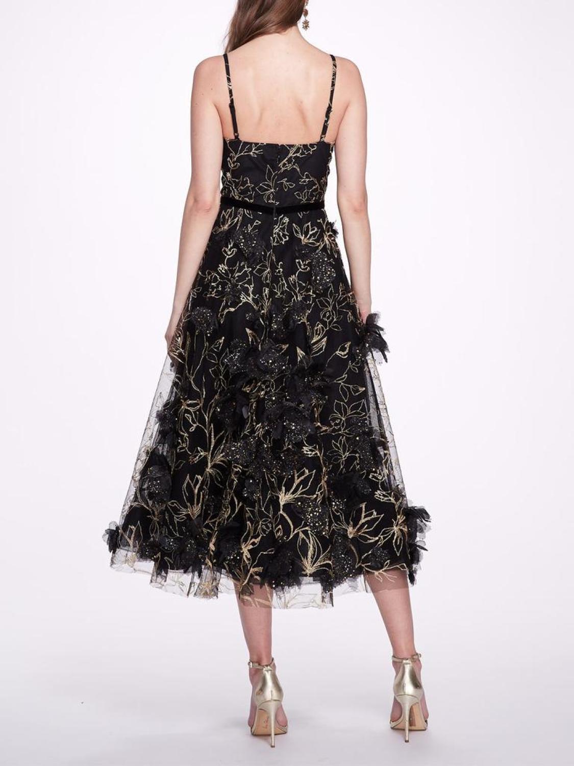 Sleeveless Embroidered Tea-Length Gown