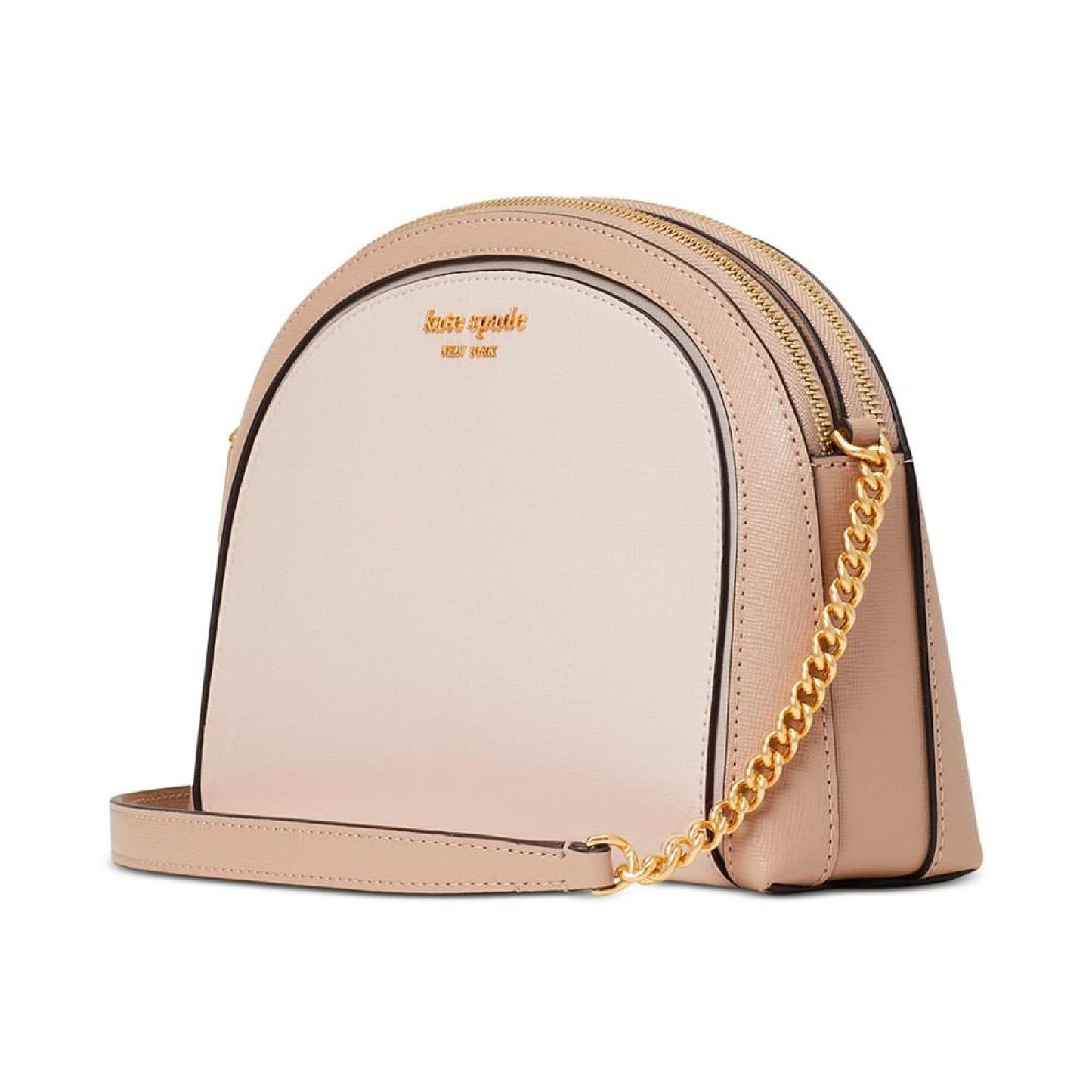 Morgan Colorblocked Saffiano Leather Double Zip Dome Crossbody