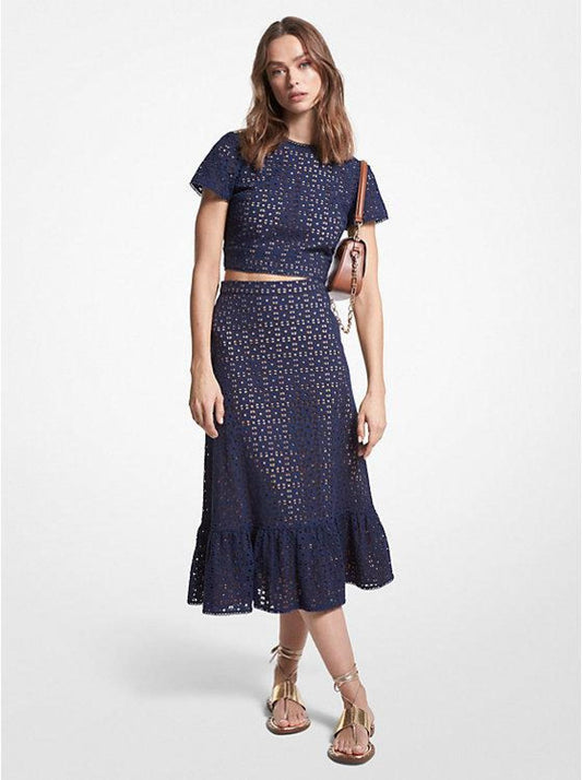 Cotton Eyelet Midi Skirt