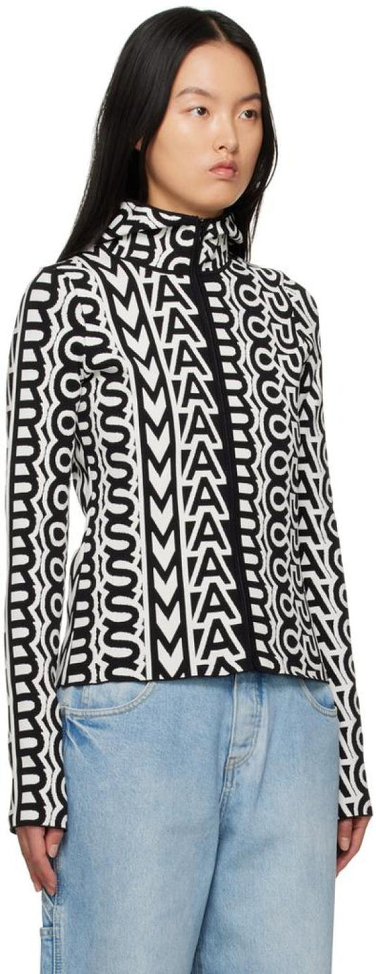 Black & Beige 'The Monogram Scuba Zip Up' Hoodie