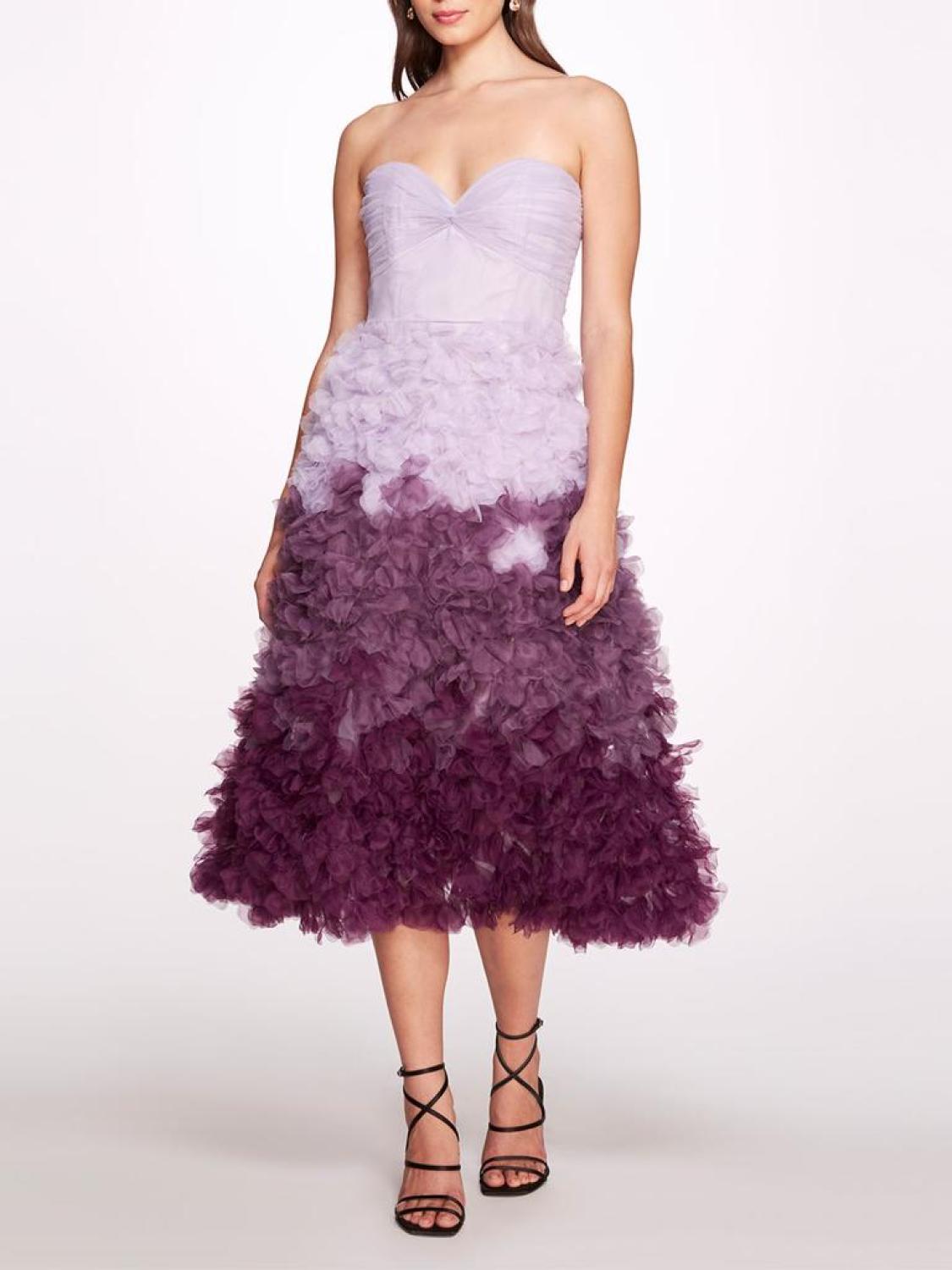 Ombrà Textured Tulle Tea-Length Gown