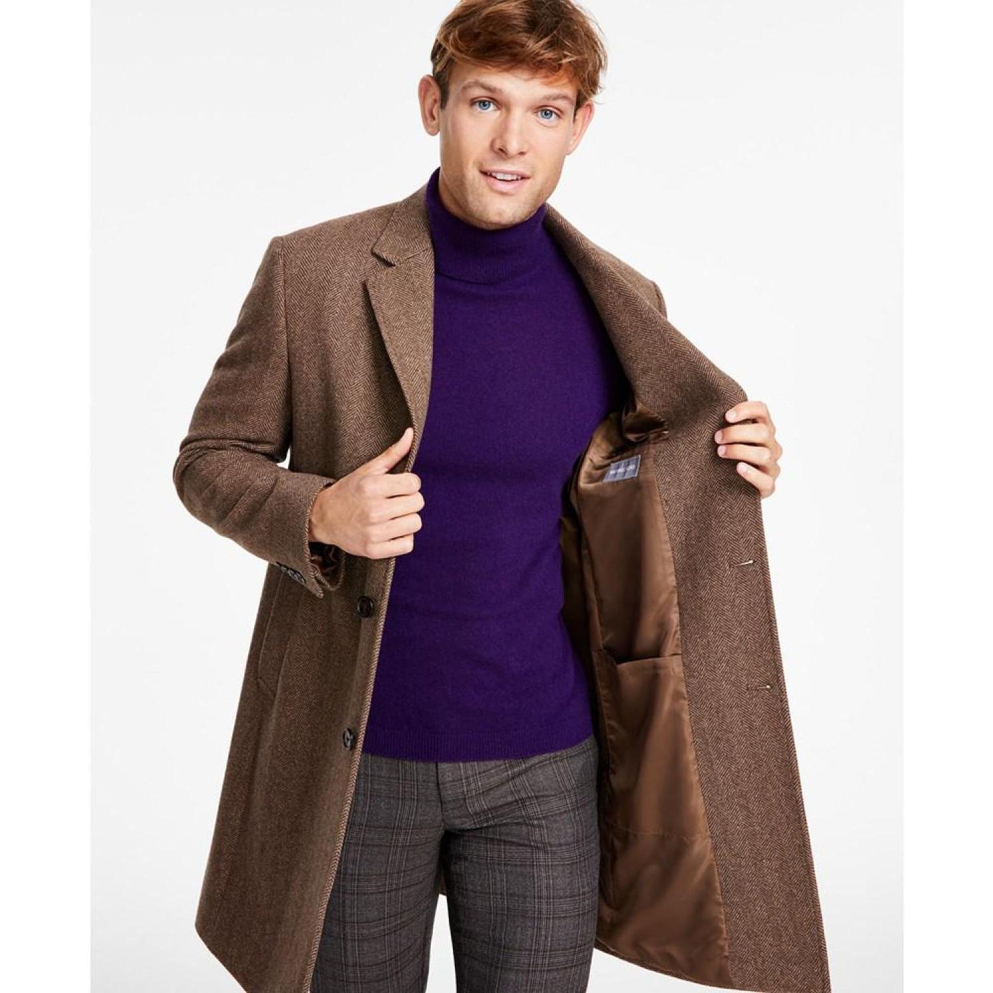 Men's Classic-Fit Herringbone Overcoat