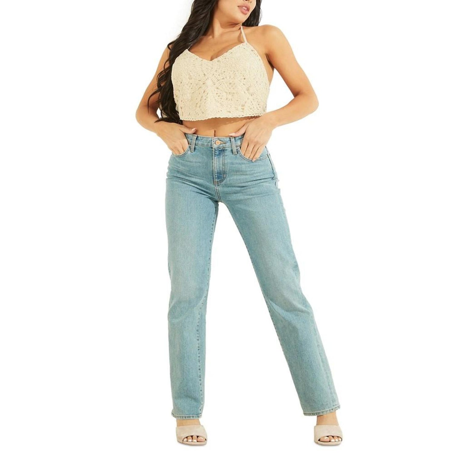 Women's Amber V-Neck Sleeveless Tie-Back Lace Top