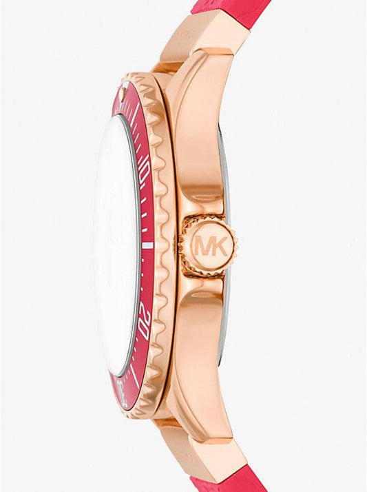 Oversized Slim Everest Pavé Rose-Gold Tone and Embossed Silicone Watch