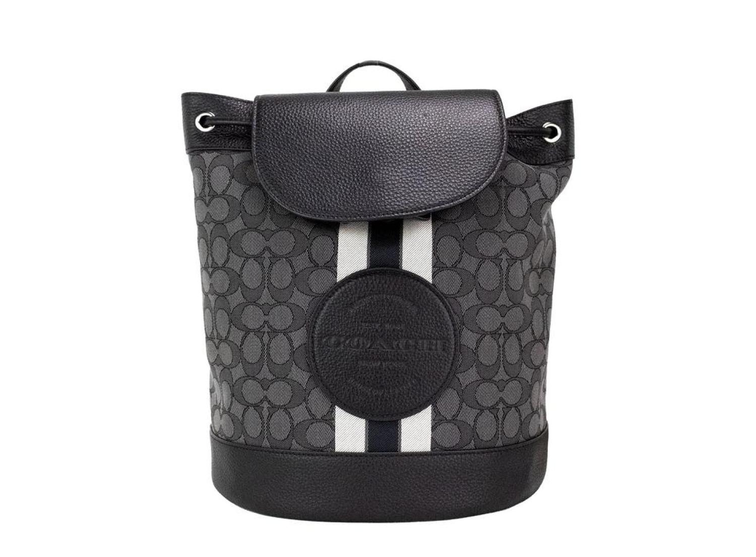 coach billie backpack black Coach Dempsey Black Smoke Signature Jacquard Canvas Logo Patch Backpack