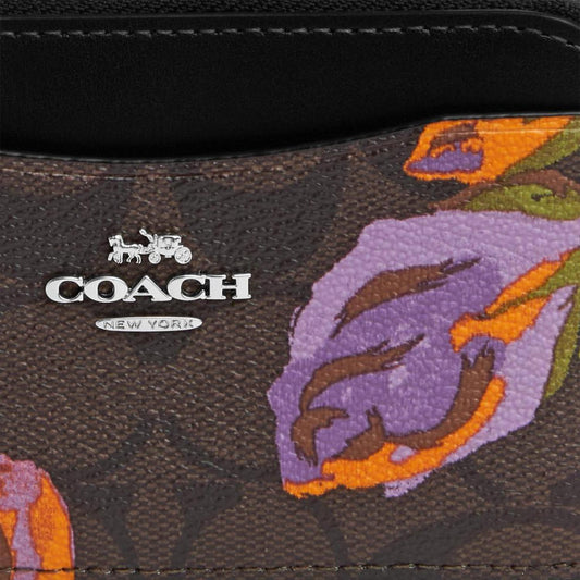 Coach Outlet Multifunction Card Case In Signature Canvas With Rose Print