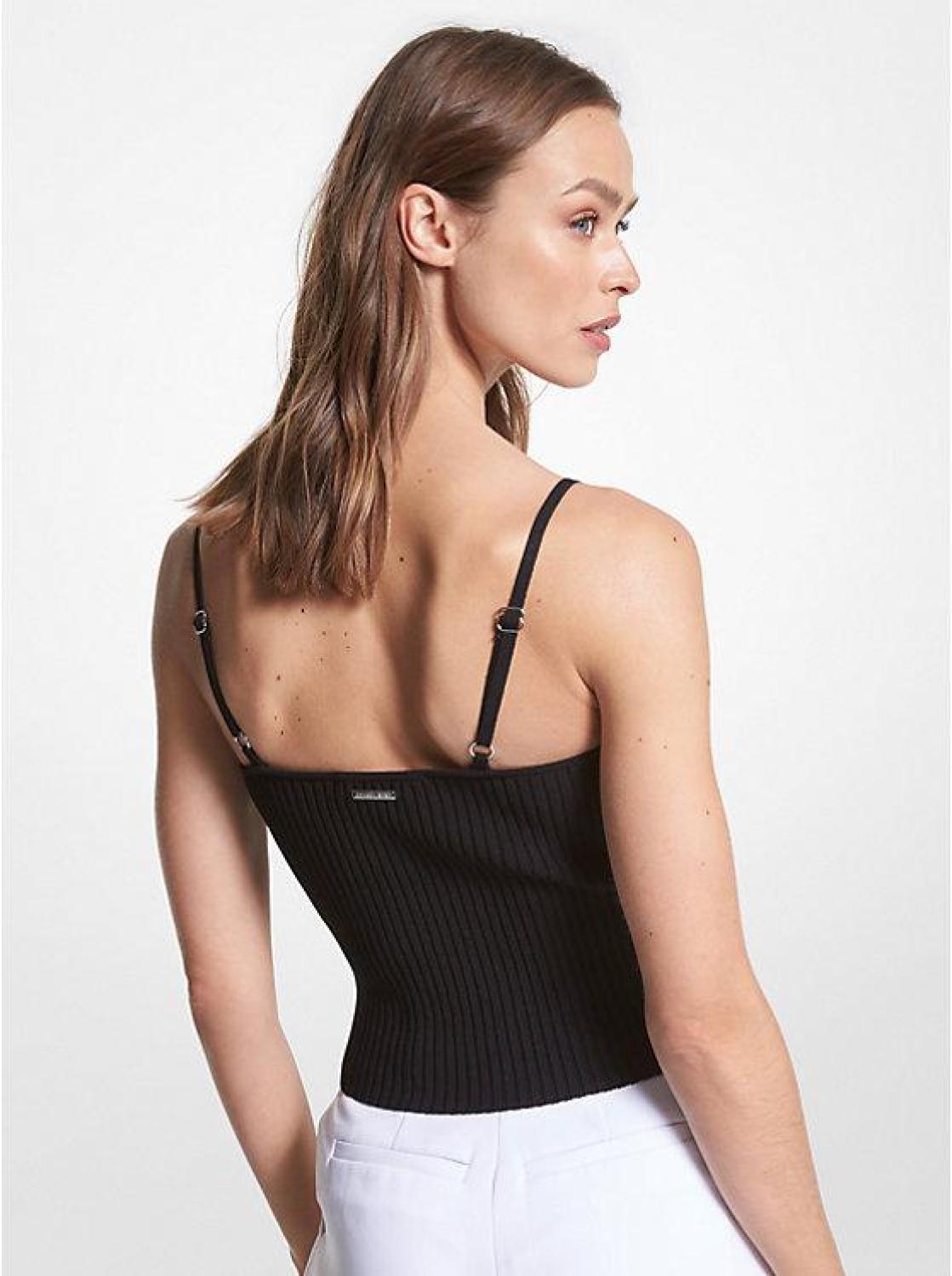 Ribbed Stretch Viscose Cropped Tank Top