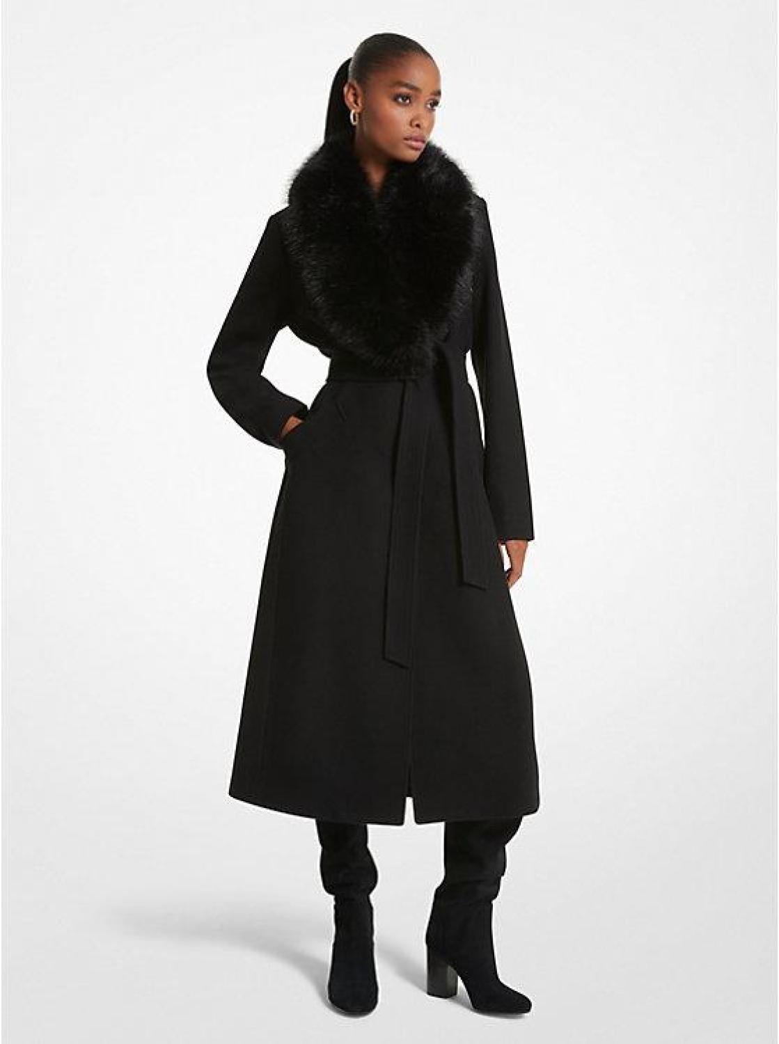 Faux Fur Trim Wool Blend Coat