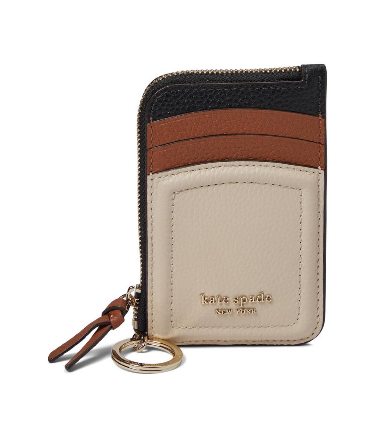 Knott Color Blocked Pebbled Leather Zip Card Holder