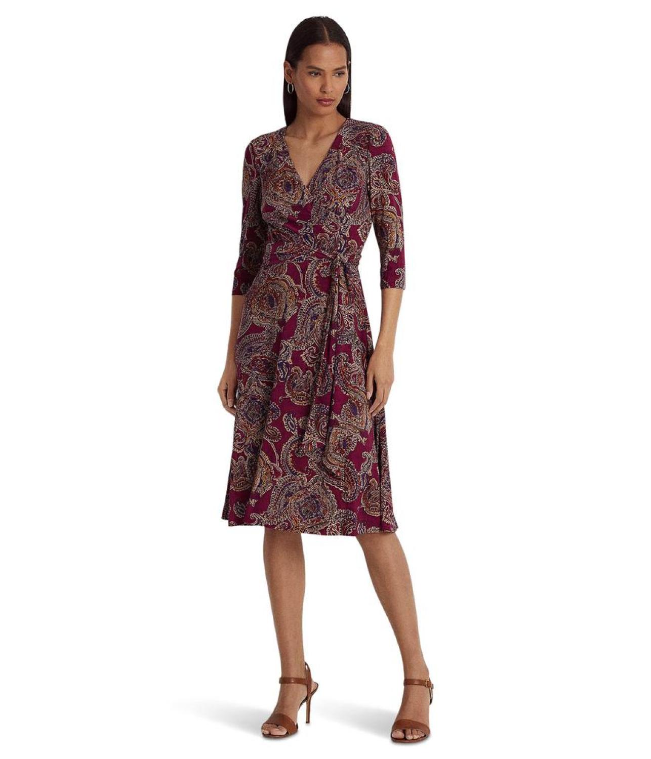 Paisley Surplice Jersey Dress