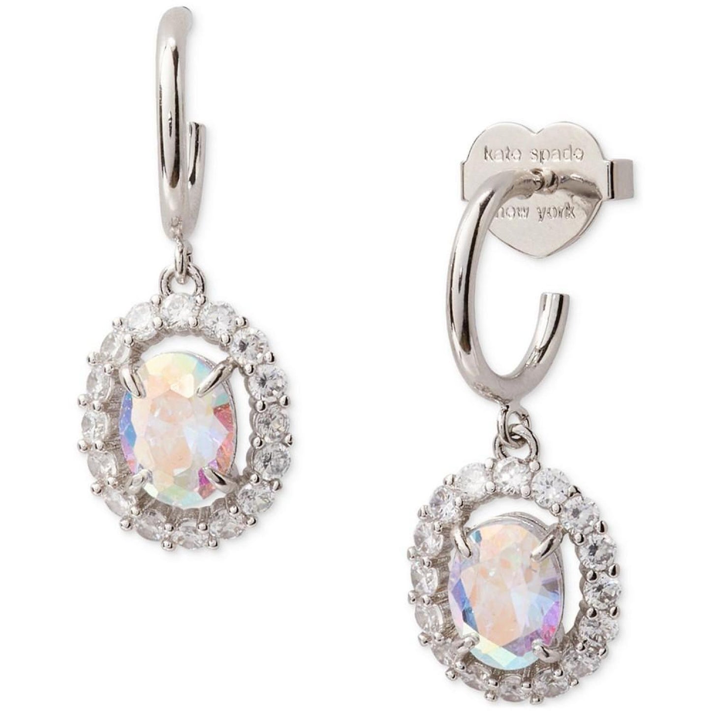 Cubic Zirconia Oval Halo Charm Drop Earrings