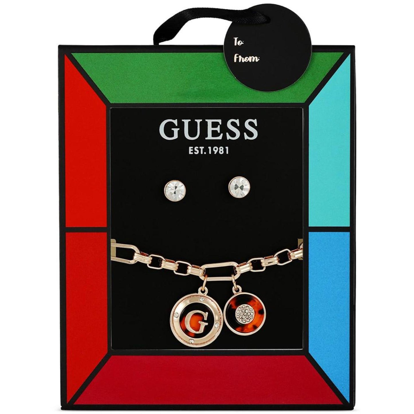 Crystal & Tortoise Charm Bracelet & Stud Earrings Gift Set