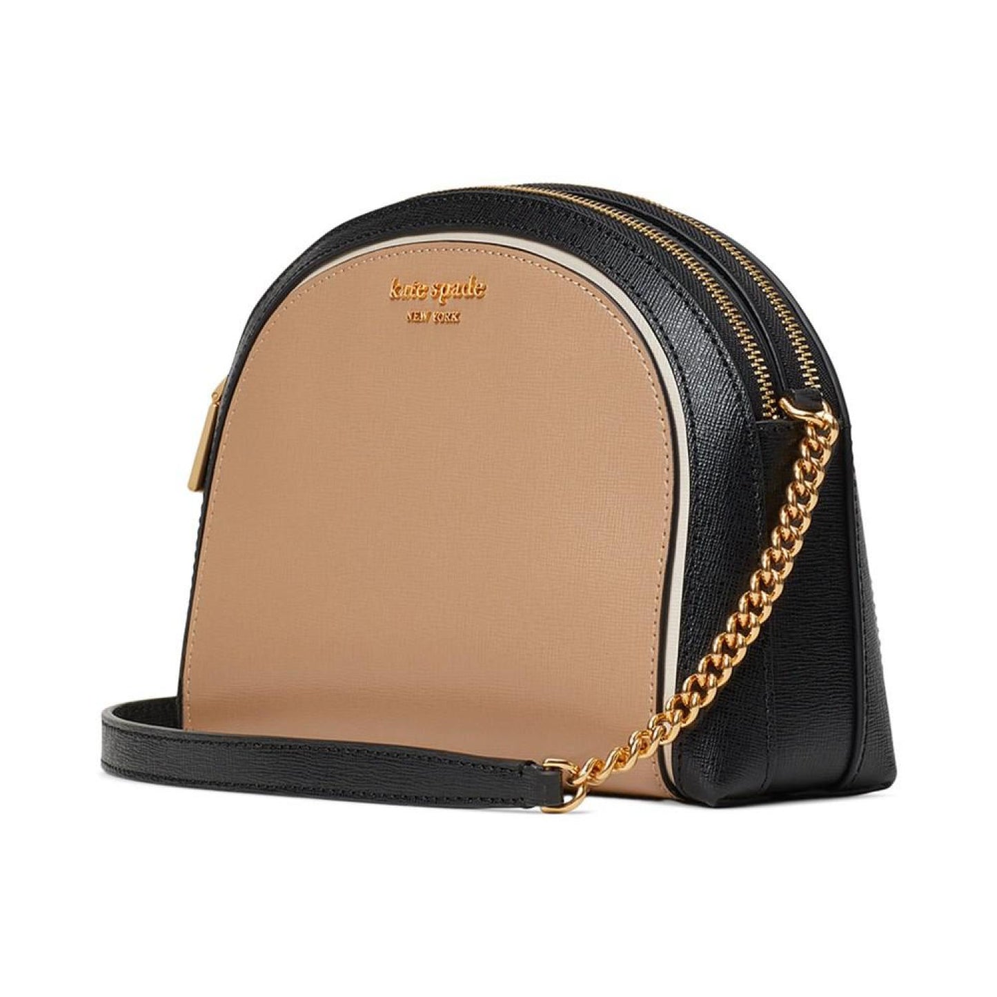 Morgan Colorblocked Saffiano Leather Double Zip Dome Crossbody