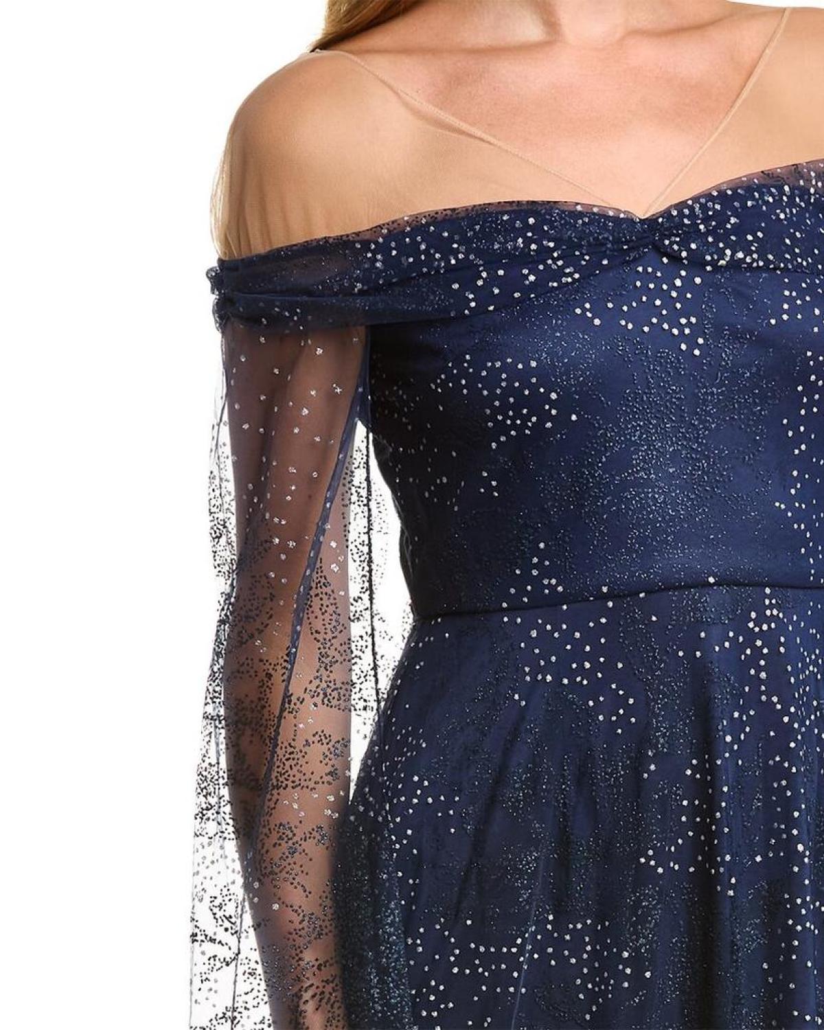 Marchesa Notte Glitter Cape Gown