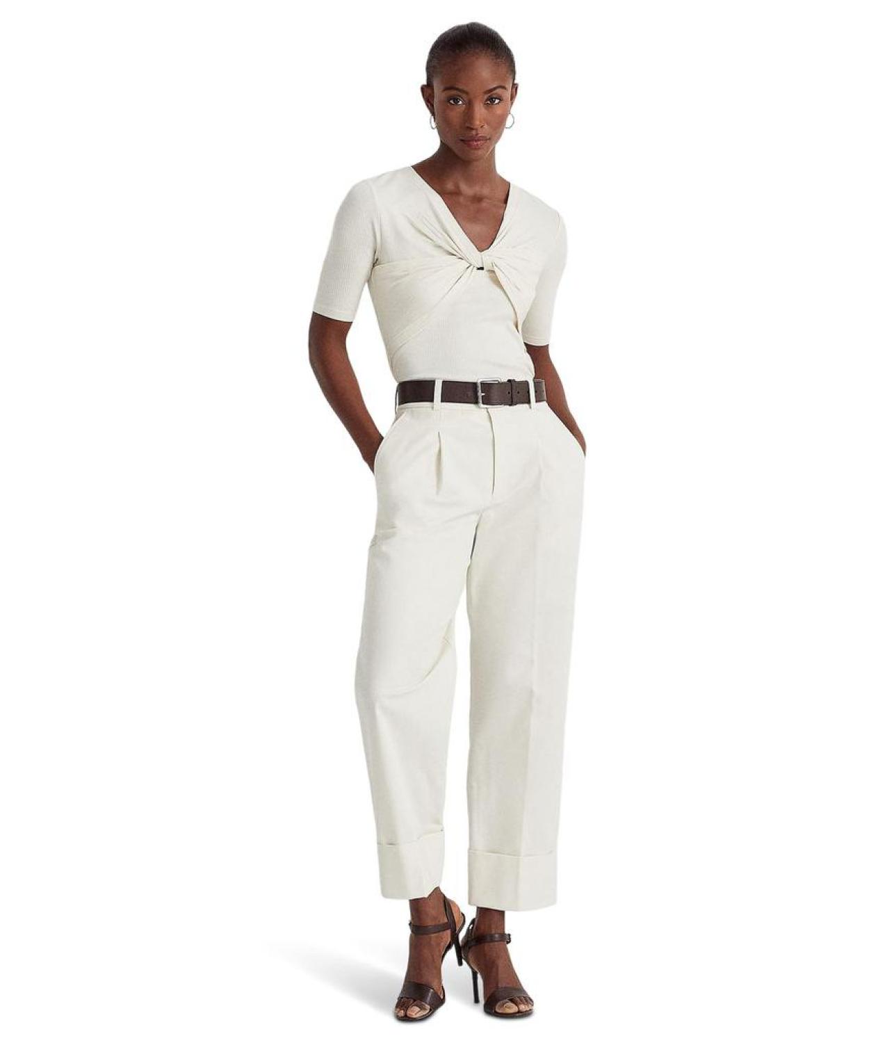 Twist-Front Rib-Knit Cotton-Blend Tee
