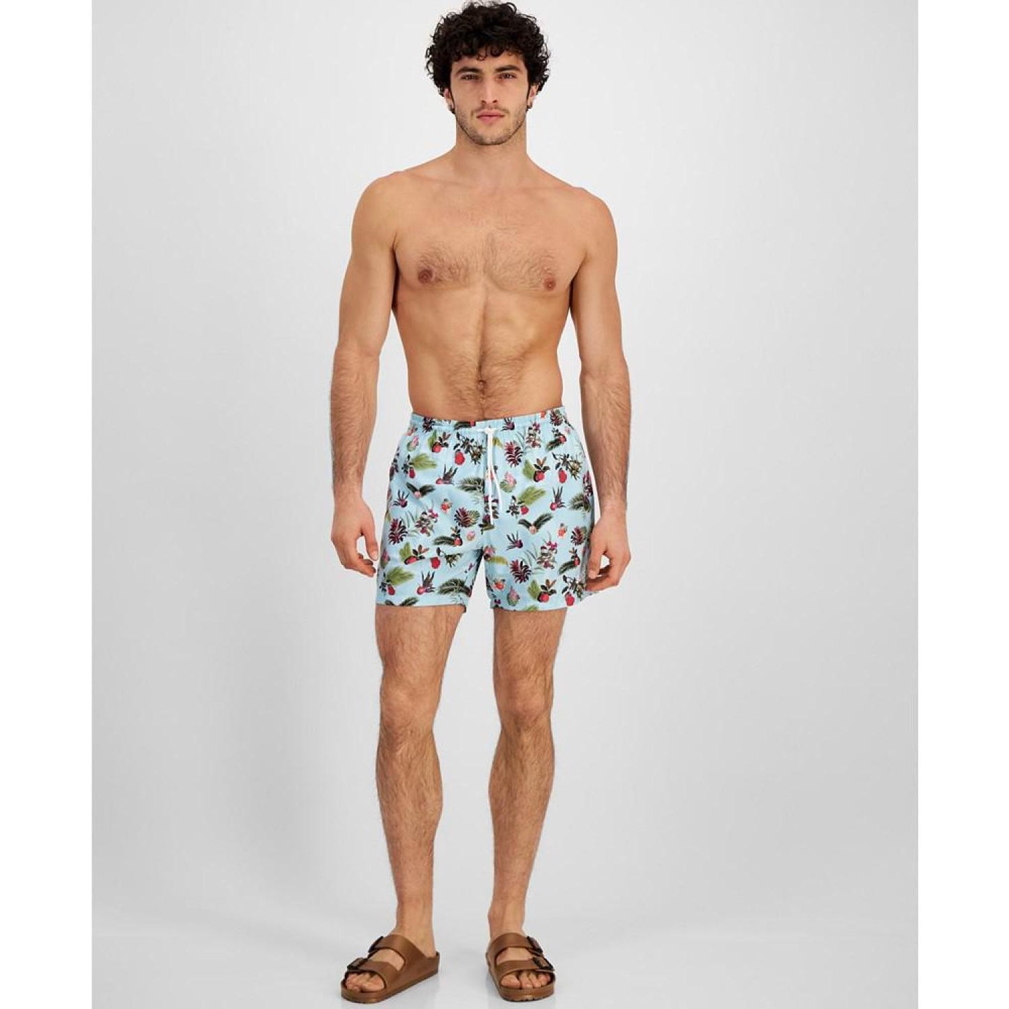 Men's 5" Piranha Tropical Print Drawstring Swim Trunks