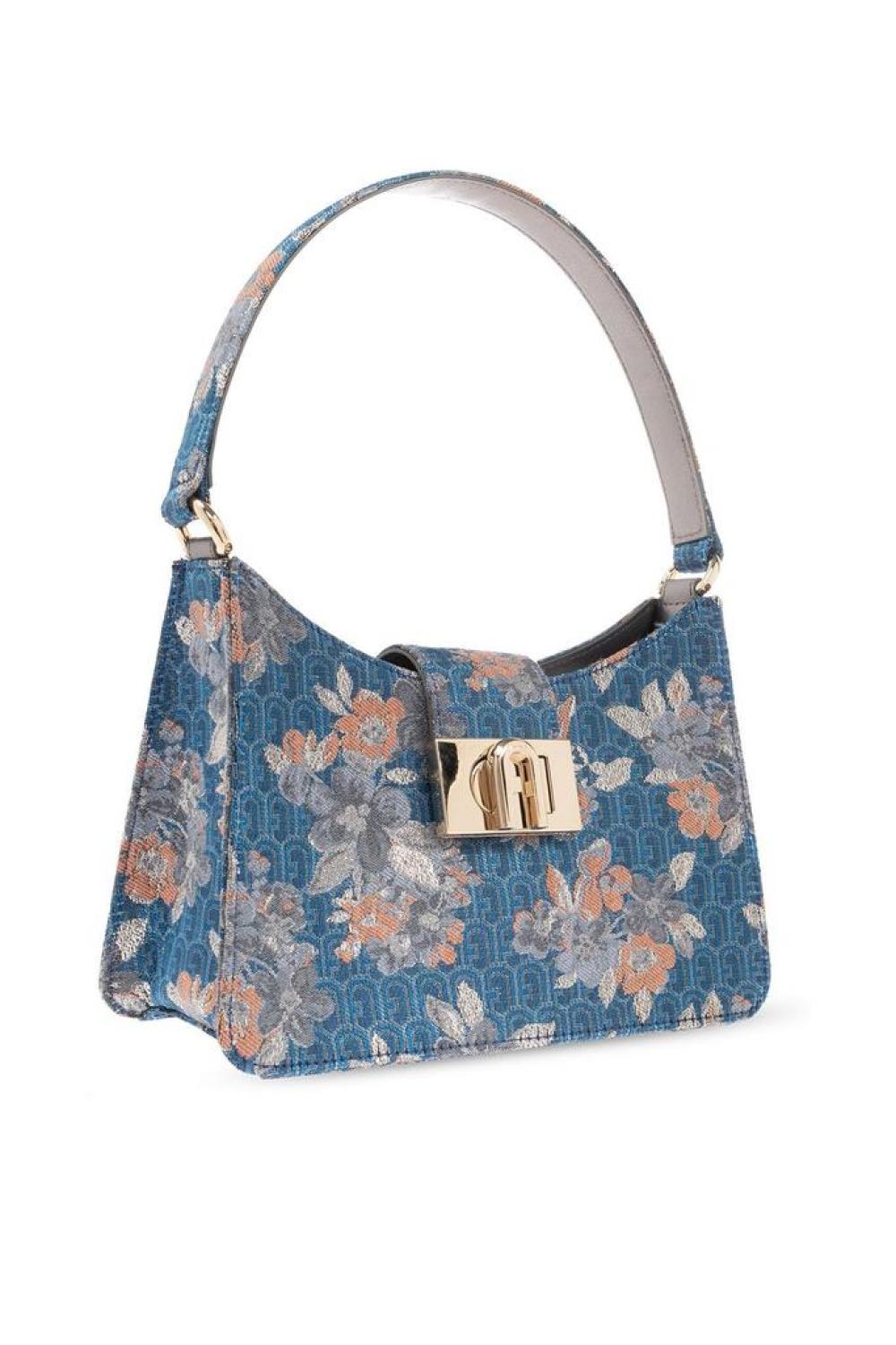 Furla Floral Patterned Logo Engraved Tote Bag