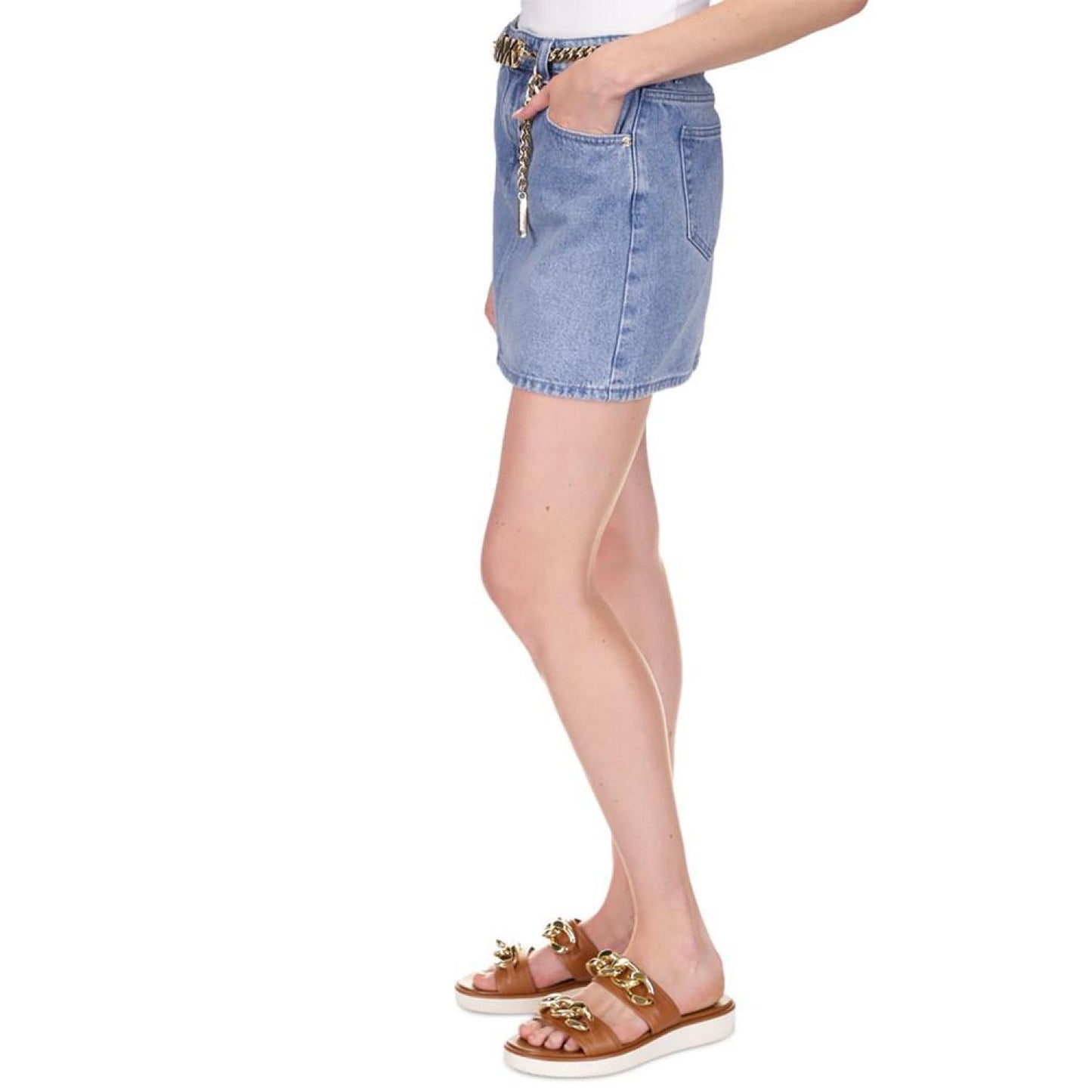 Women's Logo Chain-Belt Denim Skirt