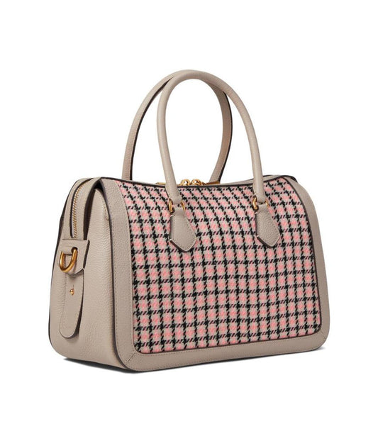 Gramercy Racing Stripe Plaid Twill Fabric Medium Satchel