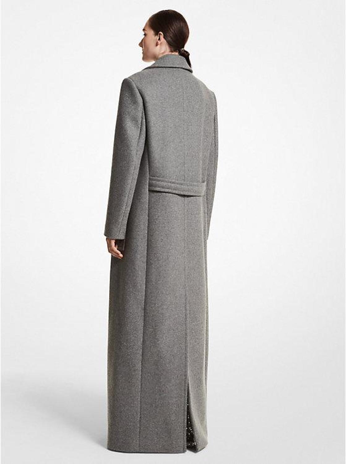 Wool Melton Paillette-Lined Maxi Coat