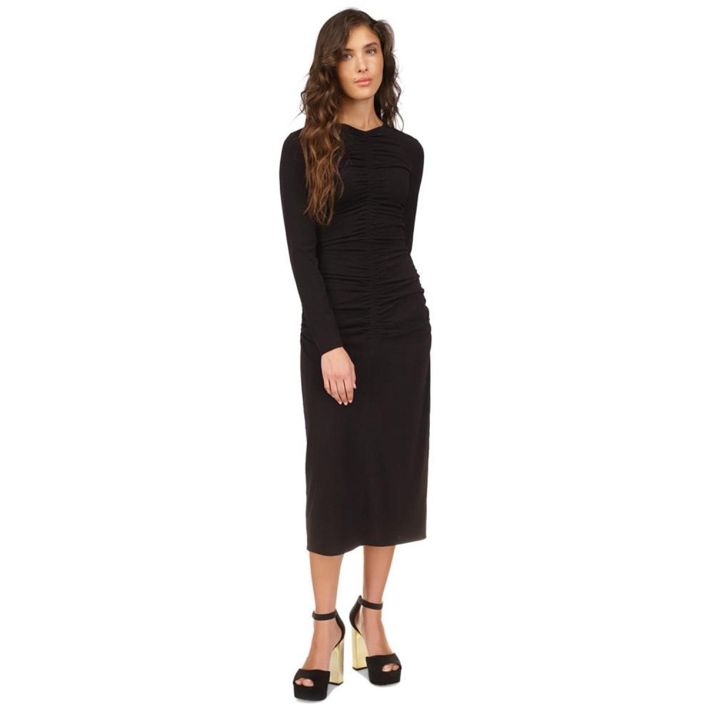 Women's Solid-Color Ruched Midi Dress