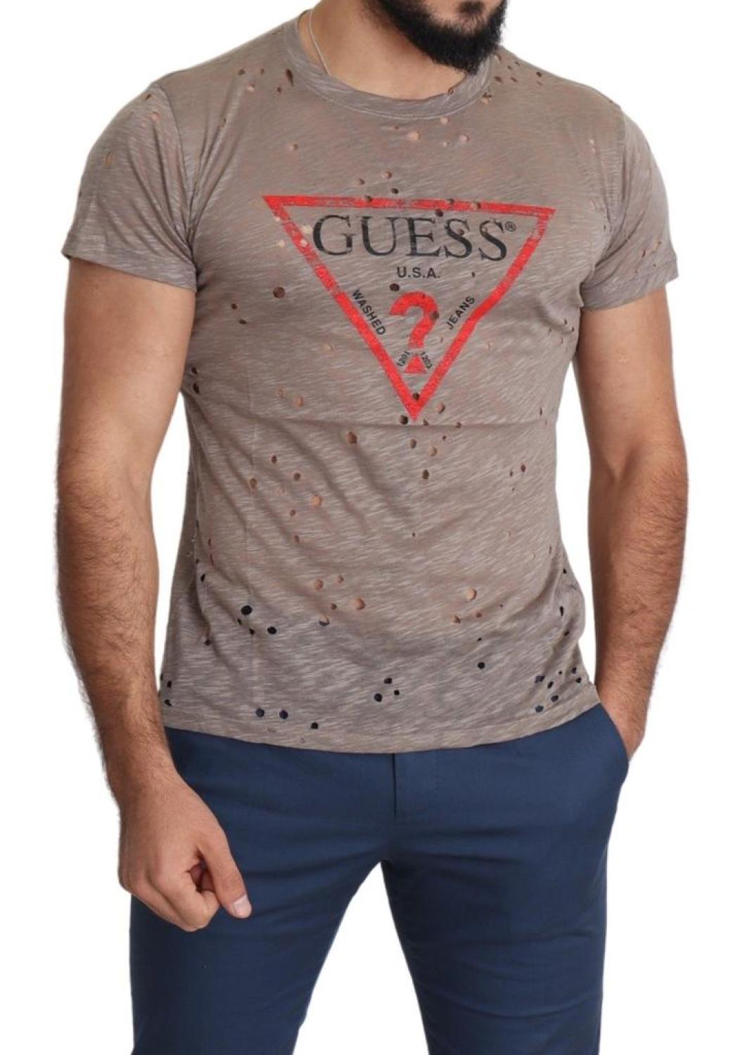 Guess Cotton Stretch Logo Print Men Casual Perforated Men's T-shirt