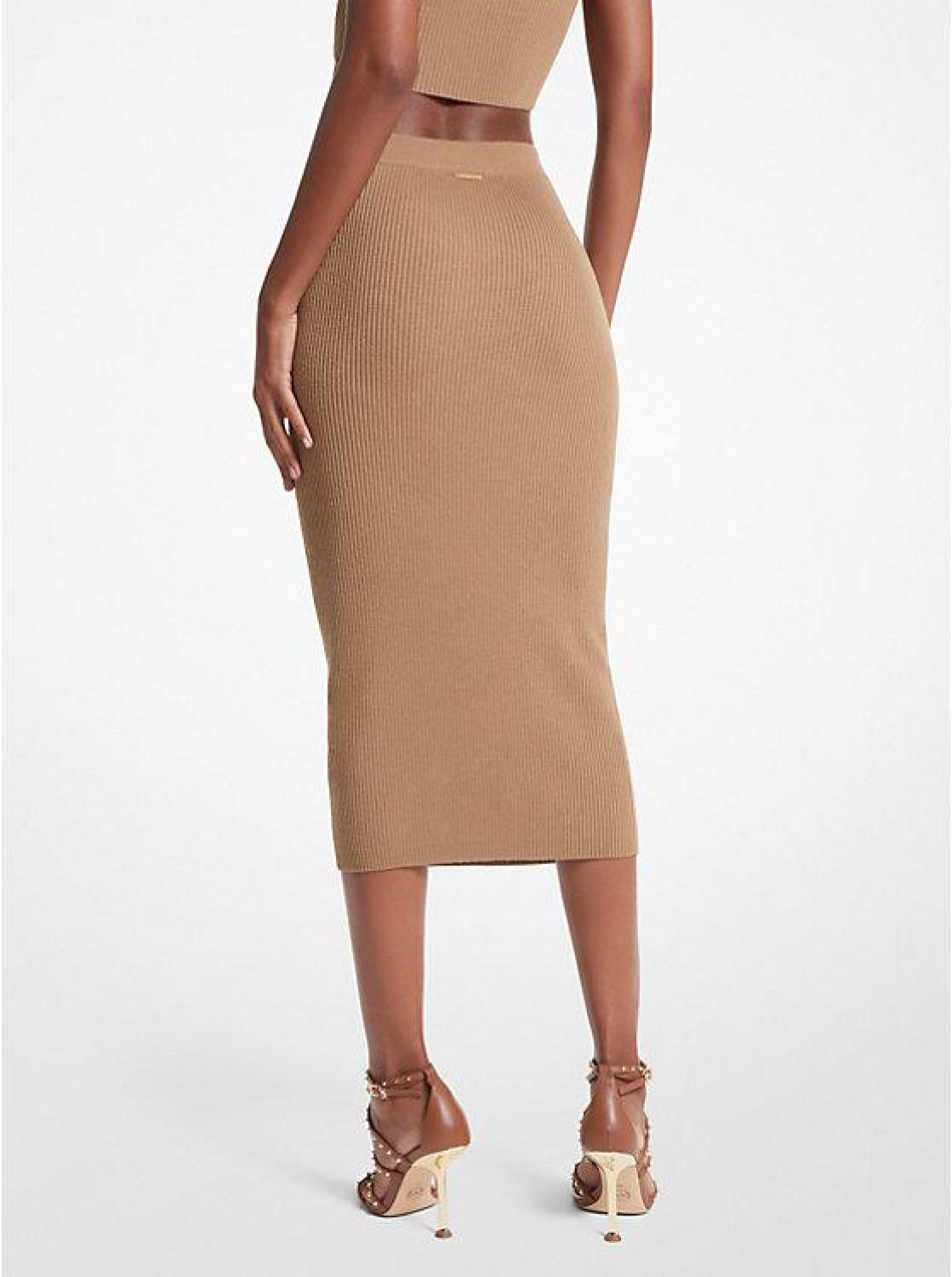 Ribbed Merino Wool Blend Pencil Skirt