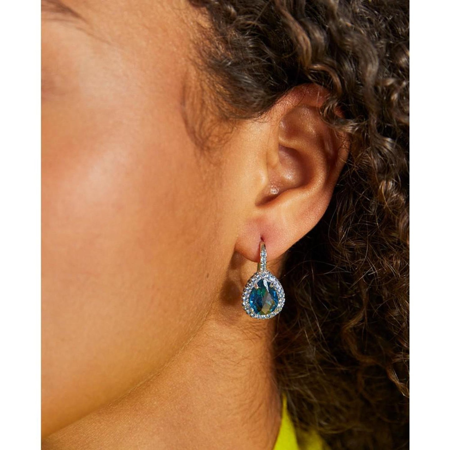 Pavé & Pear-Shape Stone Halo Drop Earrings