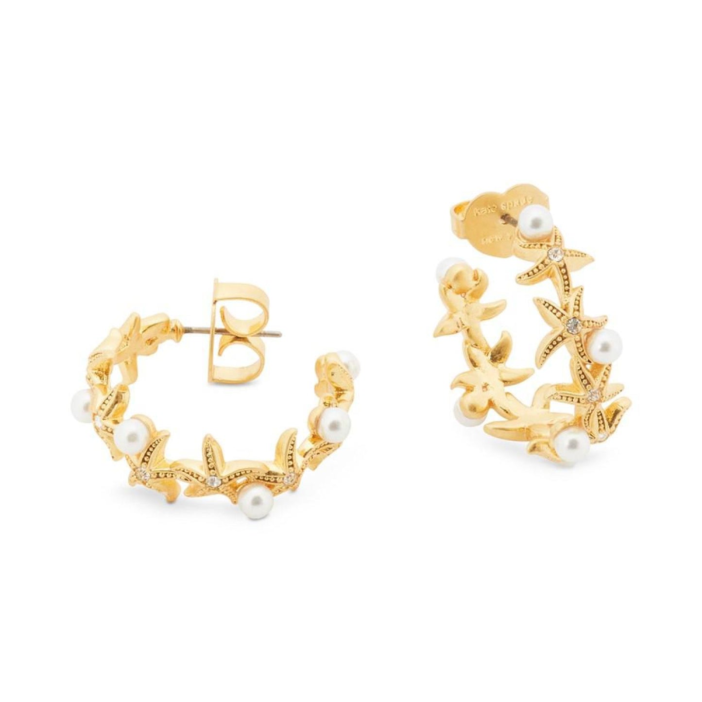 Gold-Tone Imitation Pearl Sea Star Medium Hoop Earrings, 1.1"