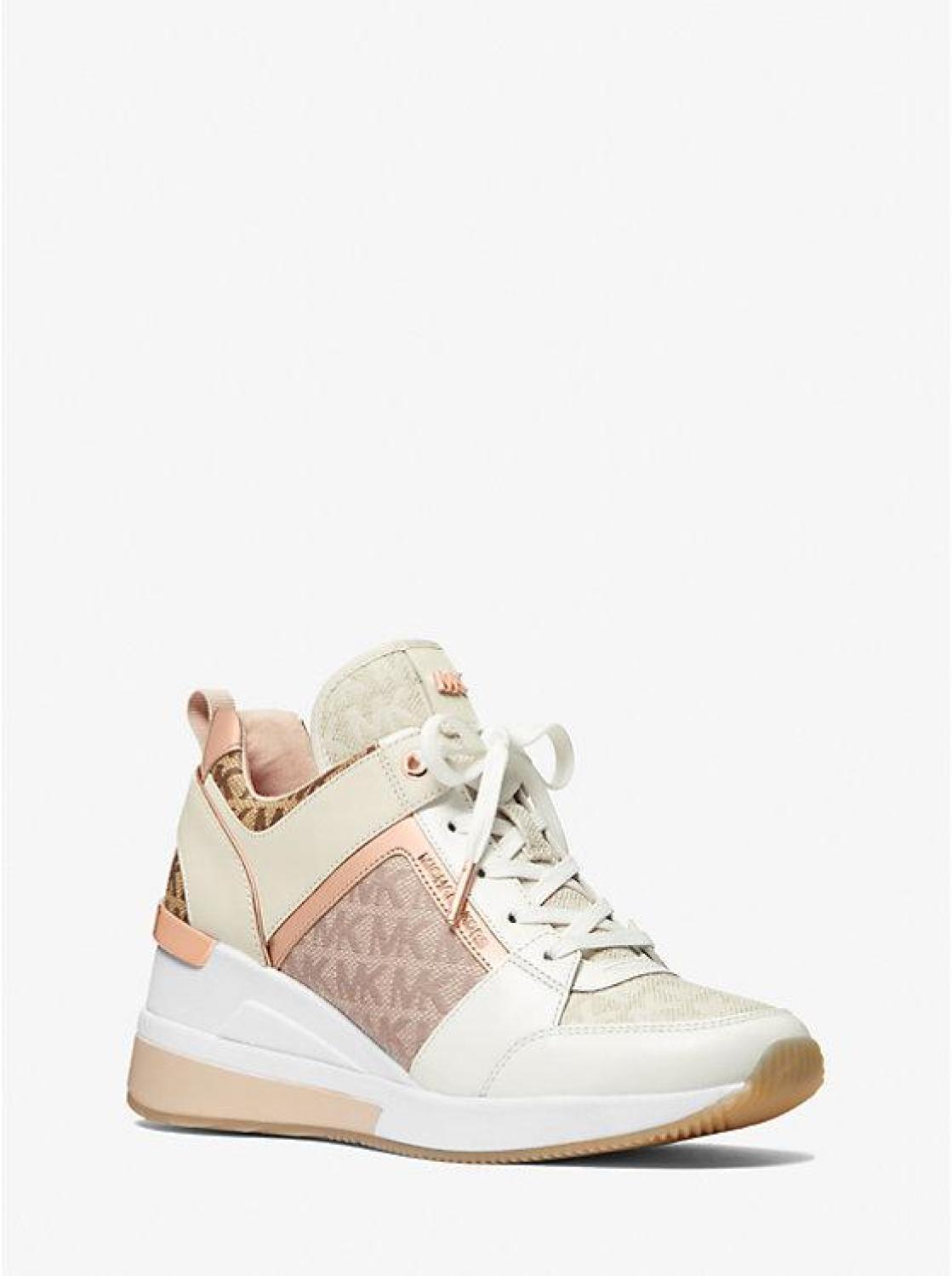 Georgie Color-Block Leather and Logo Jacquard Trainer